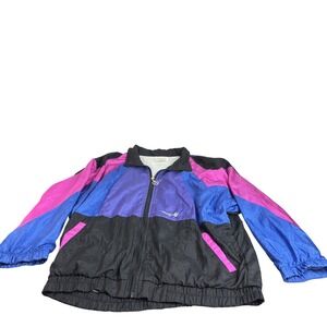 Vintage Adolfo Sport Jacket Mens XL Purple Pink Blue Black Nylon Windbreaker 90s